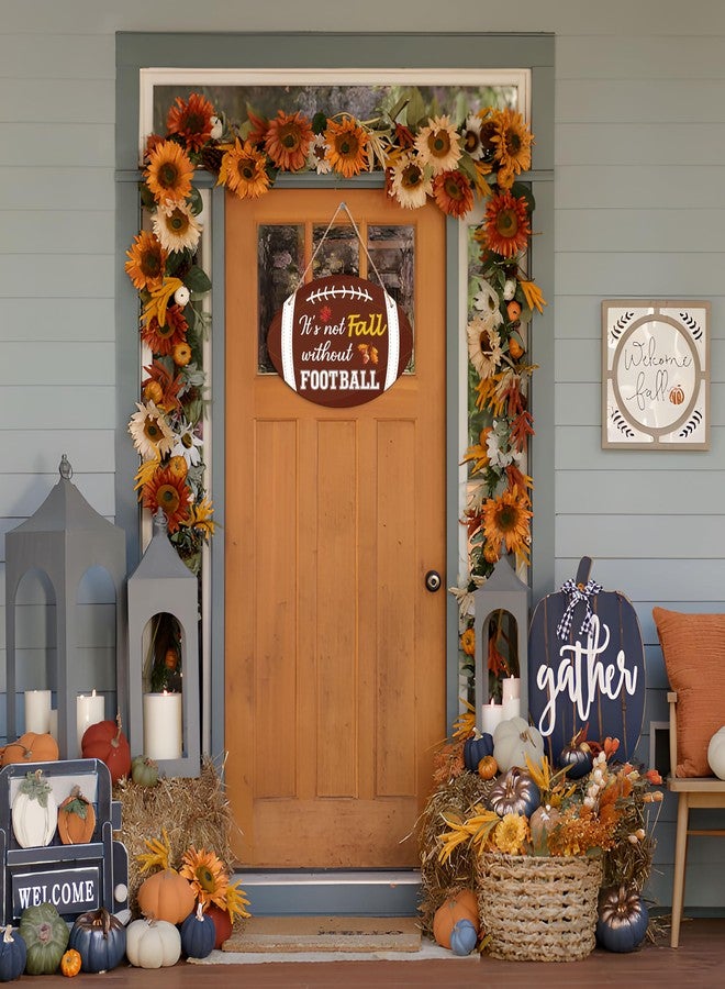 Geefuun Fall Football Sign Front Door Decor - Hanging Wooden Wreath for Autumn Harvest Thanksgiving Home Decorations - Image 4